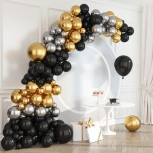 house of party black and gold balloon arch kit - 124 pcs |5/10/12/18 inch graduation balloons 2024 | black and gold balloon garland for halloween, baby shower, anniversary & party decorations