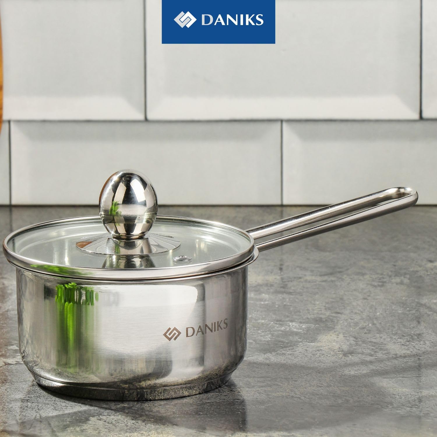 Daniks Mini 0.8 Quart Stainless Steel Saucepan with Glass Lid | Induction Small Sauce Pot | Dishwasher Safe Pot | Pot for Boiling, Milk, Spaghetti, Soup for 1 Person | Silver