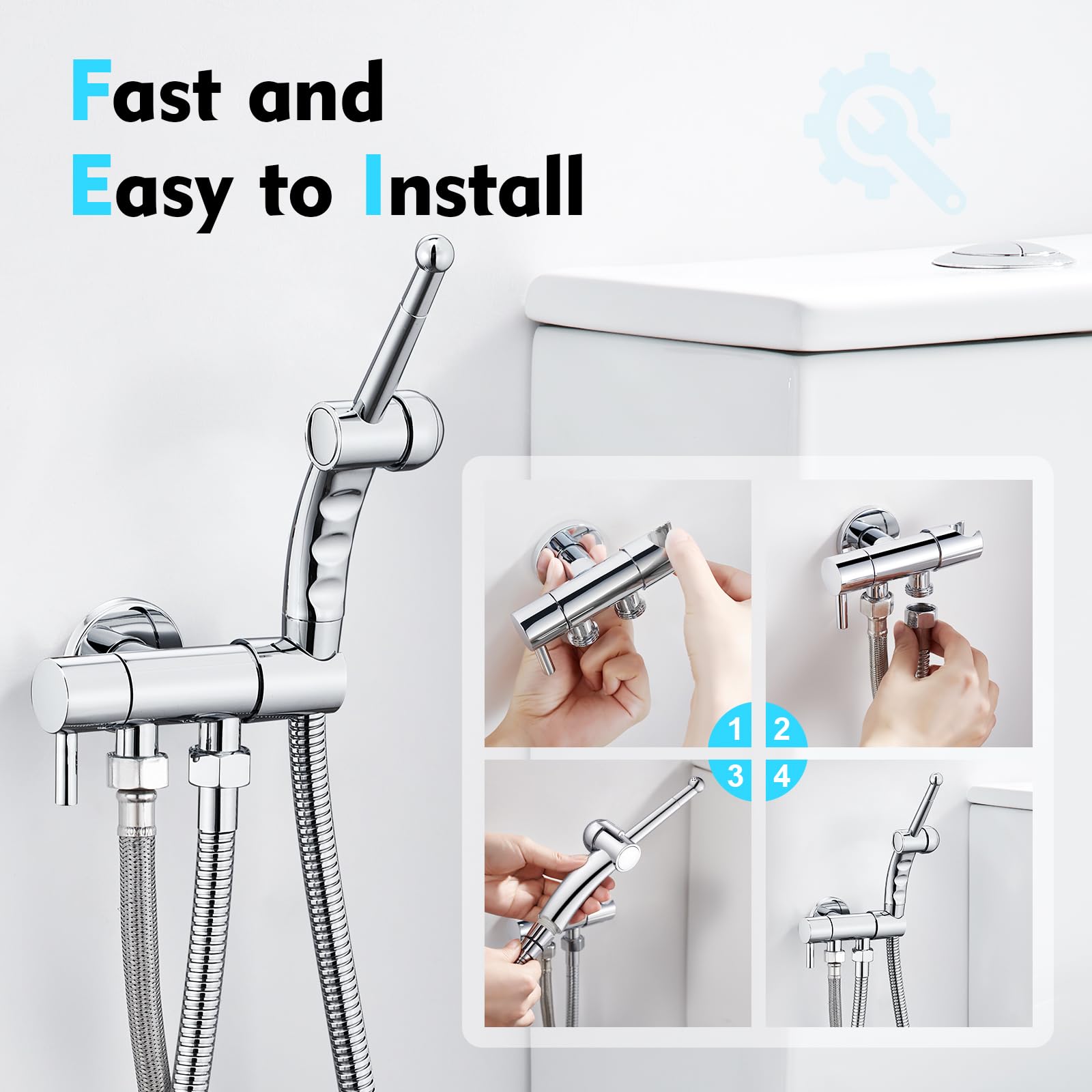 CREA Handheld Bidet Sprayer for Toilet,Adjustable Jet Sprayer Toilet Bidet Attachment,Ergonomic Hand Held Sprayer with Bidet Hose for Feminine Wash Cloth Diaper Sprayer Set,Stainless Steel Chrome