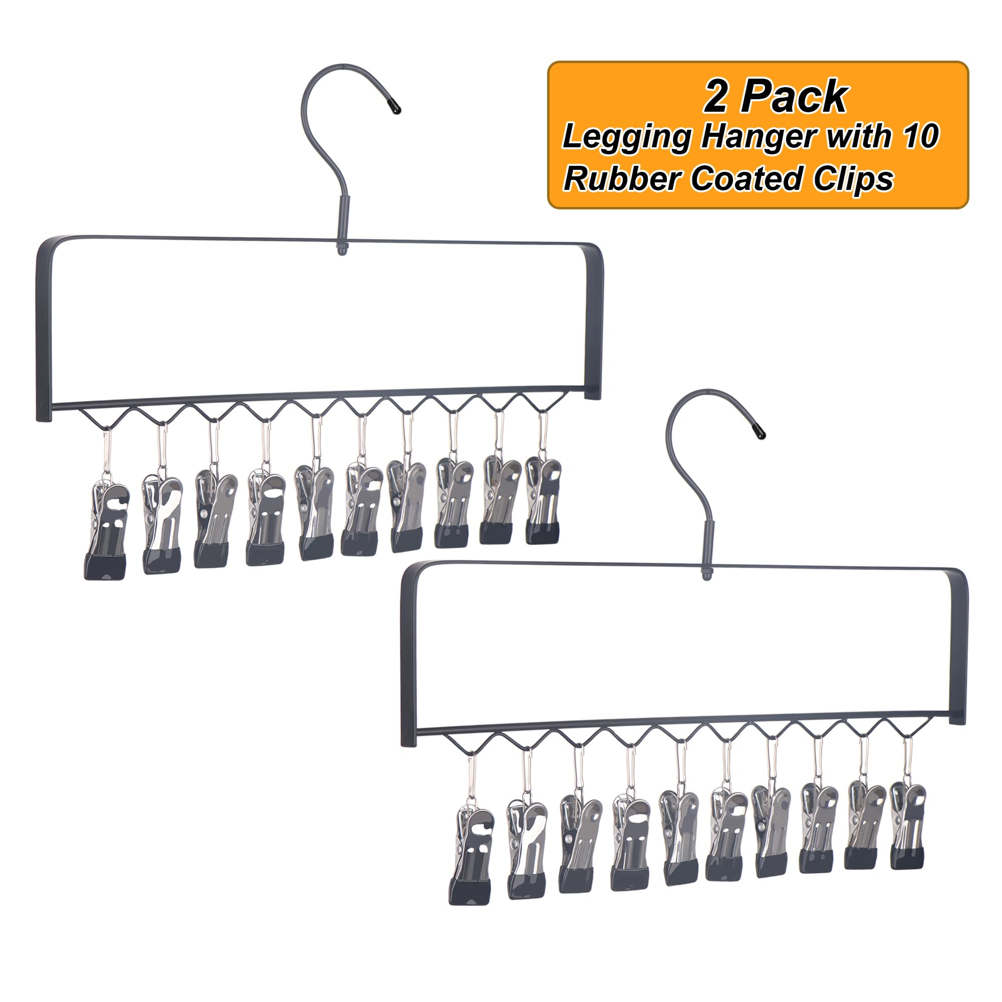 GallFould Legging Organizer for Closet Storage: Set of 2 Legging Hanger with 20 Clips Holds up to 20 Yoga Pants - Collapsible Heavy-Duty Hat Racks - 360° Rotation Space Saving Legging Hooks