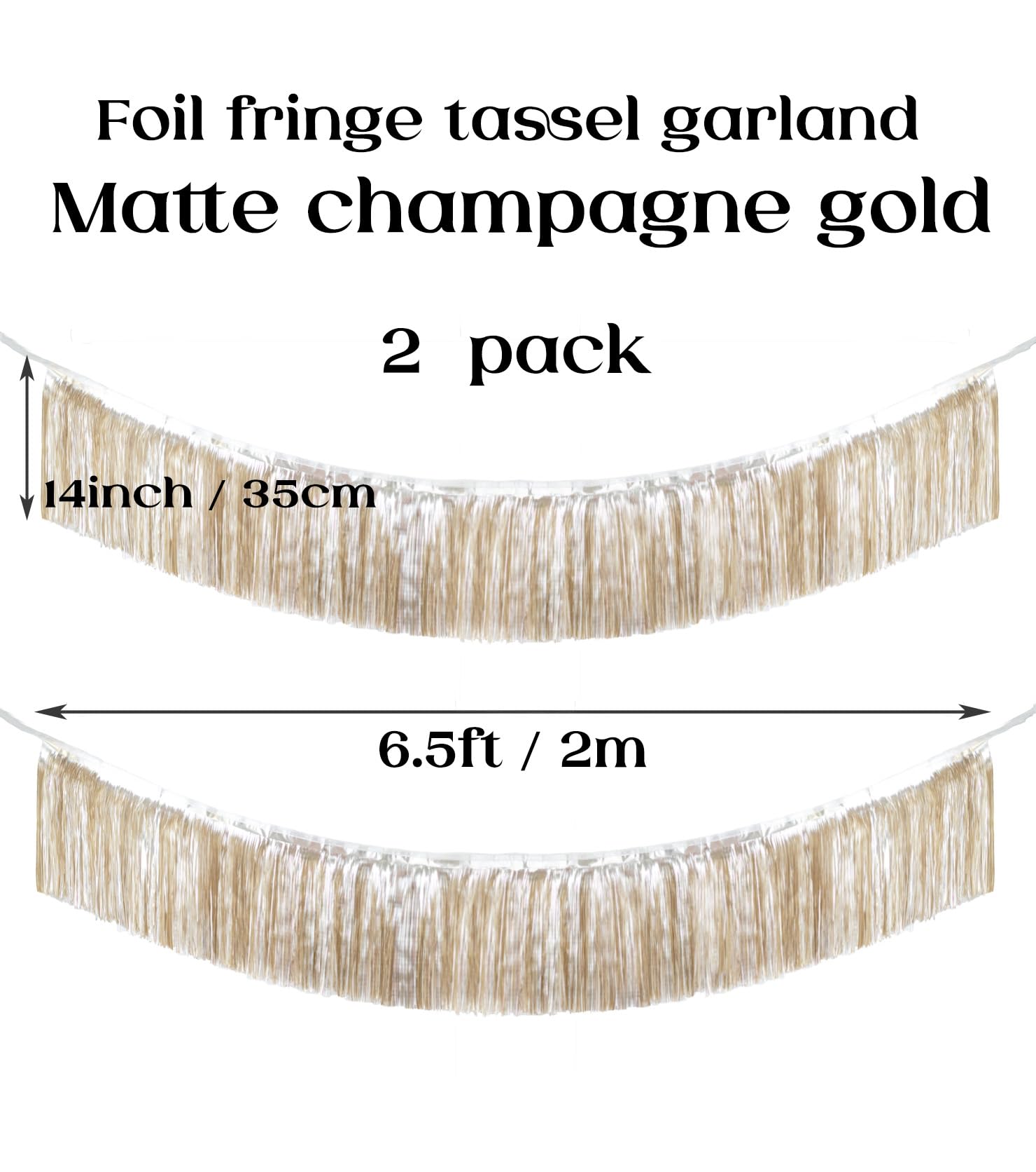 Premium Matte Champagne Gold Fringe Tassel Banner for Party Decoration -4 Layers Thick, 2 Pack | LILF Superior Tinsel Garland Party Streamer for Birthday Wedding Graduation Christmas Decoration