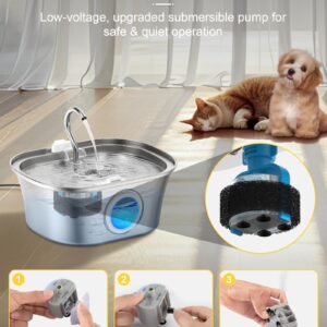 Stainless Steel Cat Water Fountain, 108oz/3.2L Automatic Pet Fountain Dog Water Dispenser & Pet Water Bowl Cat Drinking Water Fountain with Ultra-Quiet Pump for Cat Feeding & Watering Supplies