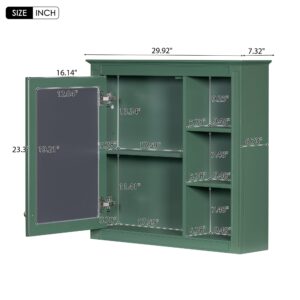 Royard Oaktree Bathroom Wall Mirror Cabinet, Modern Medicine Cabinet with Single Door and Adjustable Shelf, Over The Toilet Space Saver Storage Cabinet with 3 Open Shelves, Green