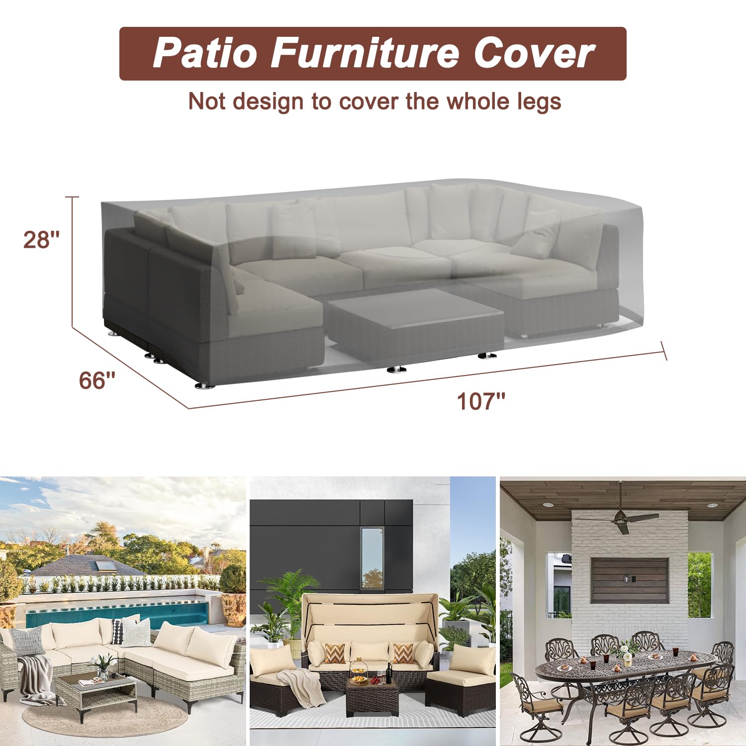 FKLUG Outdoor Patio Furniture Set Cover-Lawn Dining Table and Chairs Set Cover,Couch Waterproof Cover,Outside UV Resistant Snow Protection Cover,Fits up to 107L x 66W x 28H inches