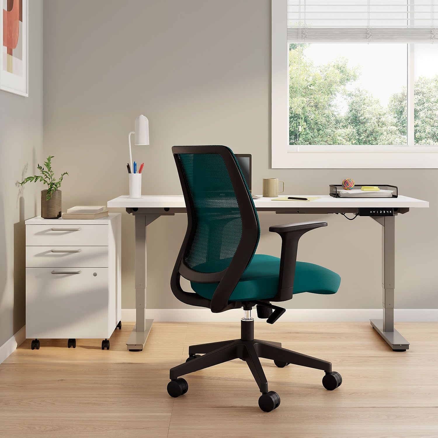 Union & Scale Essentials Ergonomic Fabric Swivel Task Chair, Teal (UN60410)