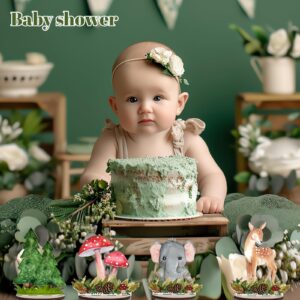 16 Pcs Woodland and Jungle Baby Shower Decorations Wooden Woodland Birthday Decorations Safari Theme Animals Table Decorations for Baby Shower Birthday