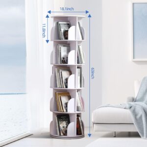 Rotating Bookshelf Tower, 360 Display Spinning Bookshelf, PVC Narrow Book Shelf Organizer, Corner Floor Standing Bookcase for Bedroom, Living Room, Study Room, Small Space (5 Tier)