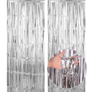 bbpool silver backdrop for birthday 2 pack 3.2ft x 8.2ft silver tinsel streamers foil fringe curtains for bachelorette party decoration baby shower birthday party decor