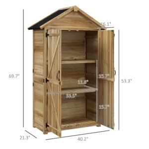 Outsunny Outdoor Storage Cabinet with Waterproof Asphalt Roof, Wooden Garden Shed with Double Lockable Doors and Shelves, Wood Tool Shed for Backyard, Patio, Lawn, Natural