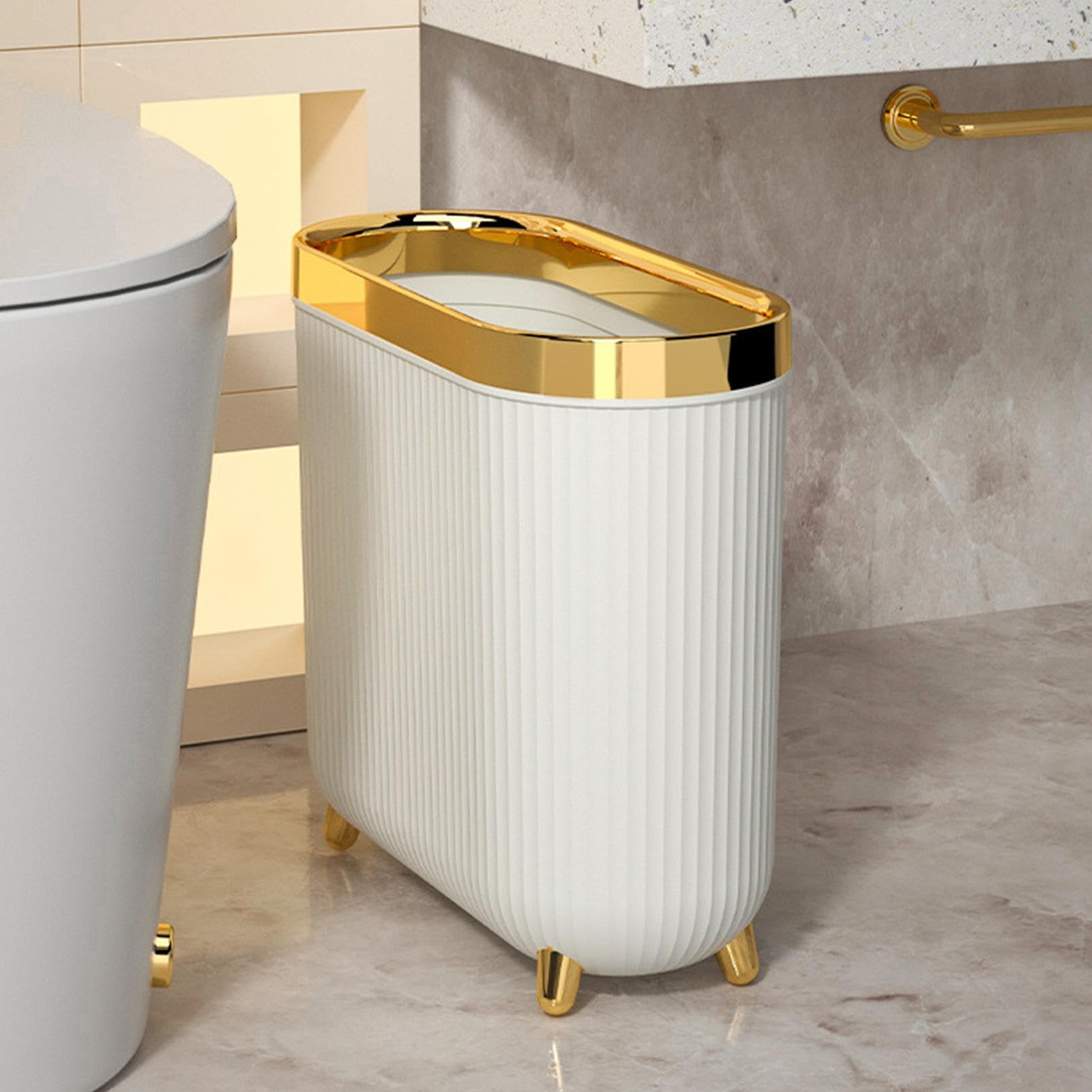 Buhyujkm Slim Toilet Trash Can with Lid | Bathroom Paper Garbage Can | Compact Design Toilet Waste Bin | Slim Trash Can for Bathroom | Toilet Garbage Can with Lid