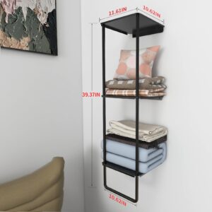 LSK Wall Blanket Holder, 3 Tier Blanket Storage for Living Room, 40 Inch Blanket Wall Rack with Shelves, Towel Blanket Ladder with Blanket Bar for Hanging Small Blankets, Baby Quilts, Matte Black