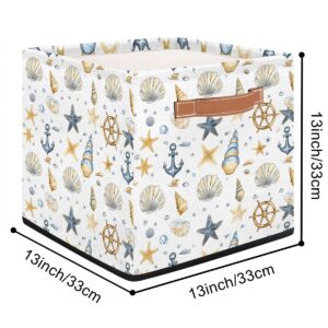 Tablerazzi Nautical Coastal Ocean Coral Cube Storage Bin, 13 Inch Collapsible Fabric Storage Cube Bin, Foldable Cube Baskets for Shelf, Closet, Organizer