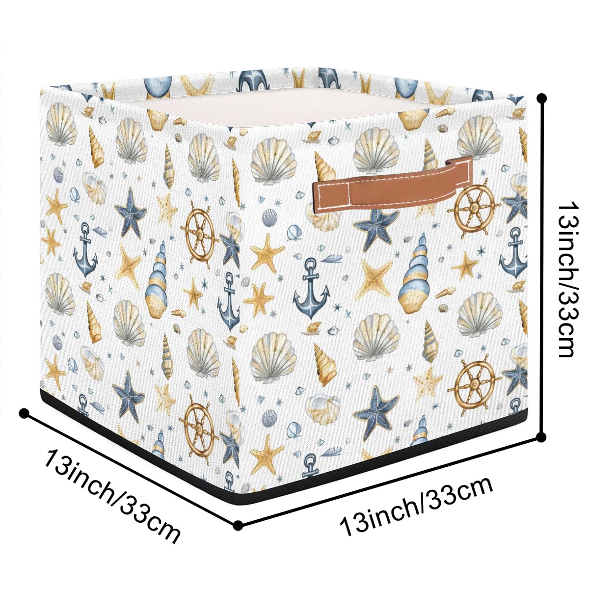 Tablerazzi Nautical Coastal Ocean Coral Cube Storage Bin, 13 Inch Collapsible Fabric Storage Cube Bin, Foldable Cube Baskets for Shelf, Closet, Organizer