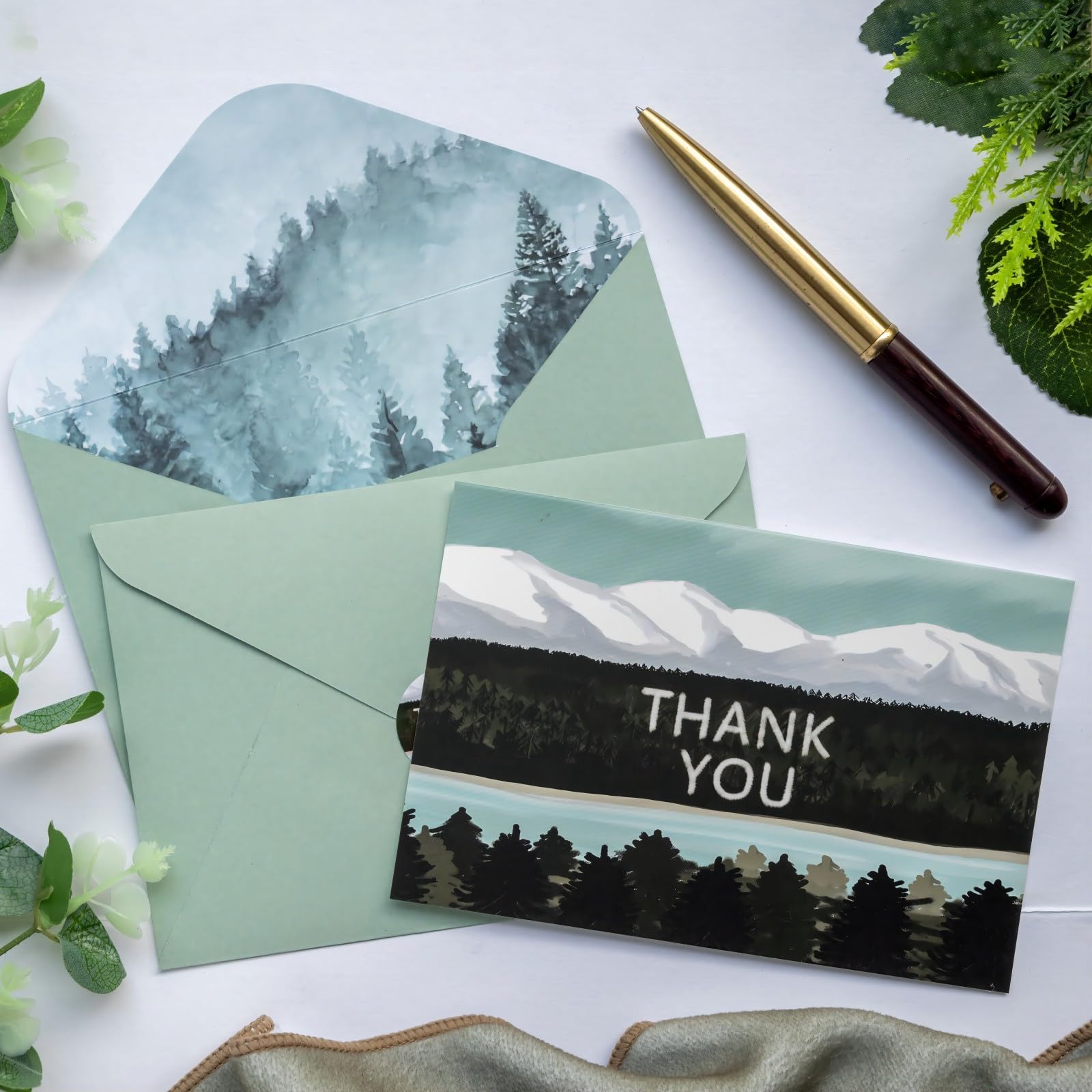 Vnaaem 25 Pack Watercolor Forest Thank You Cards with Envelope Stickers - Mountains Landscape Greeting Cards - Thank You Notes for Wedding, Anniversary, Business, Bridal, Baby Shower, Graduation(4x6)