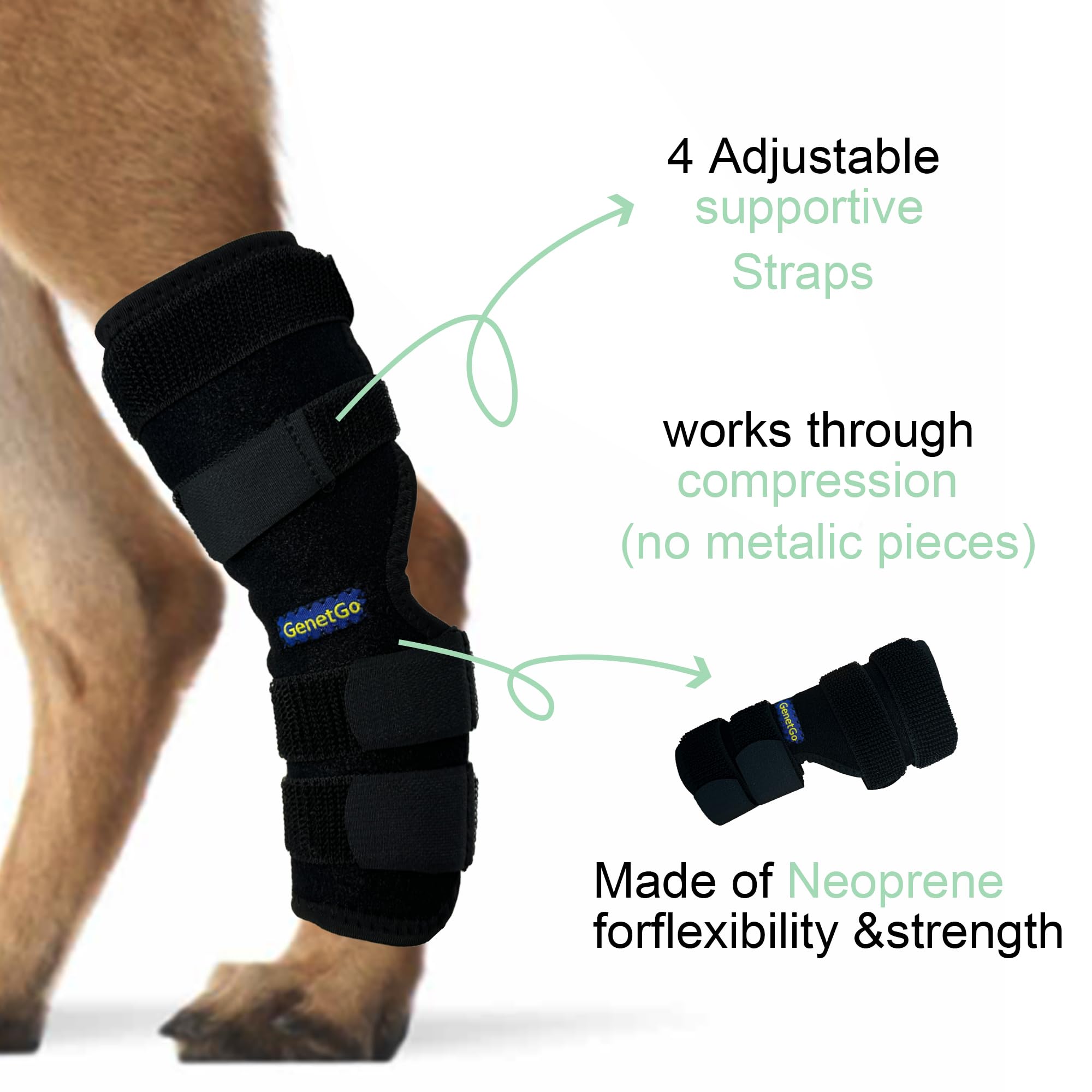 GenetGo Dog Canine Rear Leg Hock Joint Brace Compression Brace Wrap Sleeve for Protection,Sprain and Injury Prevention,Ankle Brace with Knee Support for Dogs-Large