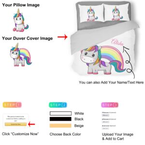 Custom Bedding Set with Photo & Text Personalized Kids Duvet Cover Sets with 2 Pillowcases Gift for Family Girls Boys(No Comforter)