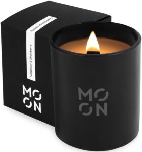 scented candles for men & women by moon candles | wood wick candles that crackle | strawberry candle |clean non toxic candles |luxury candles | raspberry & strawberry jar candles | made in usa