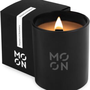 Scented Candles for Men & Women by Moon Candles | Wood Wick Candles that Crackle | Strawberry Candle |Clean Non Toxic Candles |Luxury Candles | Raspberry & Strawberry Jar Candles | Made in USA