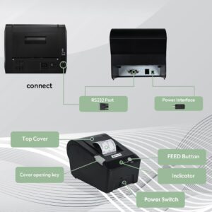 Countlyte Thermal POS Printer C-TP-58PLUS, 58mm Receipt Printer, RS-232 Serial Interface for ESC/POS,Support Connect Money Counter Machine