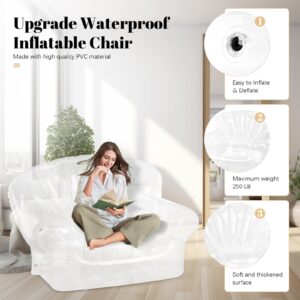 Inflatable Chair, Transparent Inflatable Couch Sofa Adult, 43.3'' x 33.5'' x 29.5'' Outdoor & Indoor Blow Up Couch for Bedroom, Balcony, Pool, Lawn, Travel, Maximum Load 250LB (Transparent)