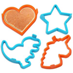 kamehame silicone pancake molds for heart, star, dinosaur, unicorn shape pancakes, 4 pack nonstick pancake shaper for kids, fun cake ring mold for griddle cooking