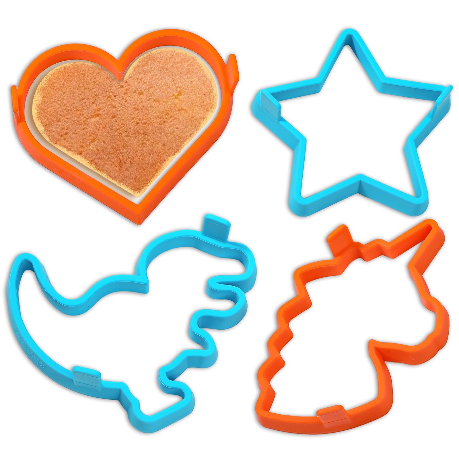 Kamehame Silicone Pancake Molds for Heart, Star, Dinosaur, Unicorn Shape Pancakes, 4 Pack Nonstick Pancake Shaper for kids, Fun Cake Ring Mold for Griddle Cooking