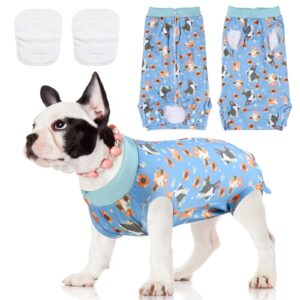 dog surgery recovery suit with 2pcs dog diapers for surgery female male dogs, pet recovery shirt dog abdominal wound bandages, substitute e-collar & cone, prevent licking dog surgery suit blue l