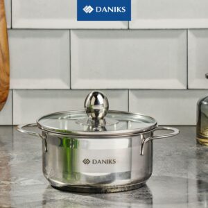 Daniks Mini 0.8 Quart Stainless Steel Saucepan with Glass Lid | Induction Small Sauce Pot | Dishwasher Safe Pot | Pot for Boiling, Milk, Spaghetti, Soup for 1 Person | Silver