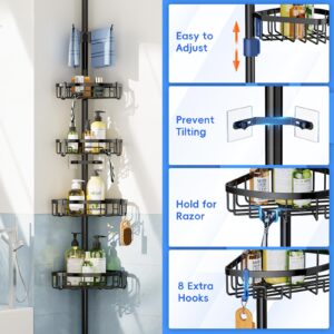 Coonoor Corner Shower Caddy Tension Pole - 62-115 INCH - 4-Tier Rustproof Bathroom Organizer Shelves, Adjustable Bathtub Tub Shampoo Storage