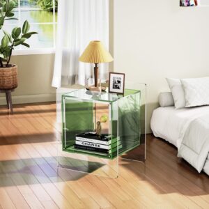 solaround Acrylic Nightstand, Bedside Table for Bedroom, Side Table, Record Player Stand, 18'' x 15.7'' x 21.6'', Green