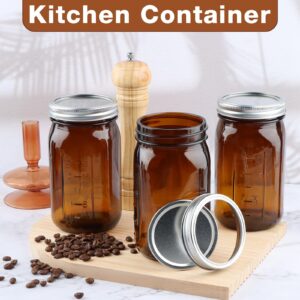 CARBLIN 6 Pack Mason Jars 32 oz, Amber Wide Mouth Canning Jars with Airtight Lids, Glass Pint Jars with Bands Labels Brush, Large Storage Quart Jars for Jam Fermenting Preserving