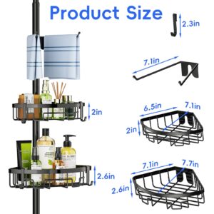 Coonoor Corner Shower Caddy Tension Pole - 62-115 INCH - 4-Tier Rustproof Bathroom Organizer Shelves, Adjustable Bathtub Tub Shampoo Storage