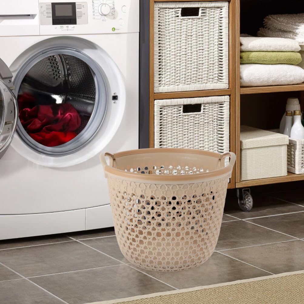 HOLIDYOYO Flexible Laundry Basket, Plastic Hamper for Clothes, Laundry Basket with Handle, Hollow Dirty Clothes Hamper, Portable Round Bin, Versatile Shopping Bag