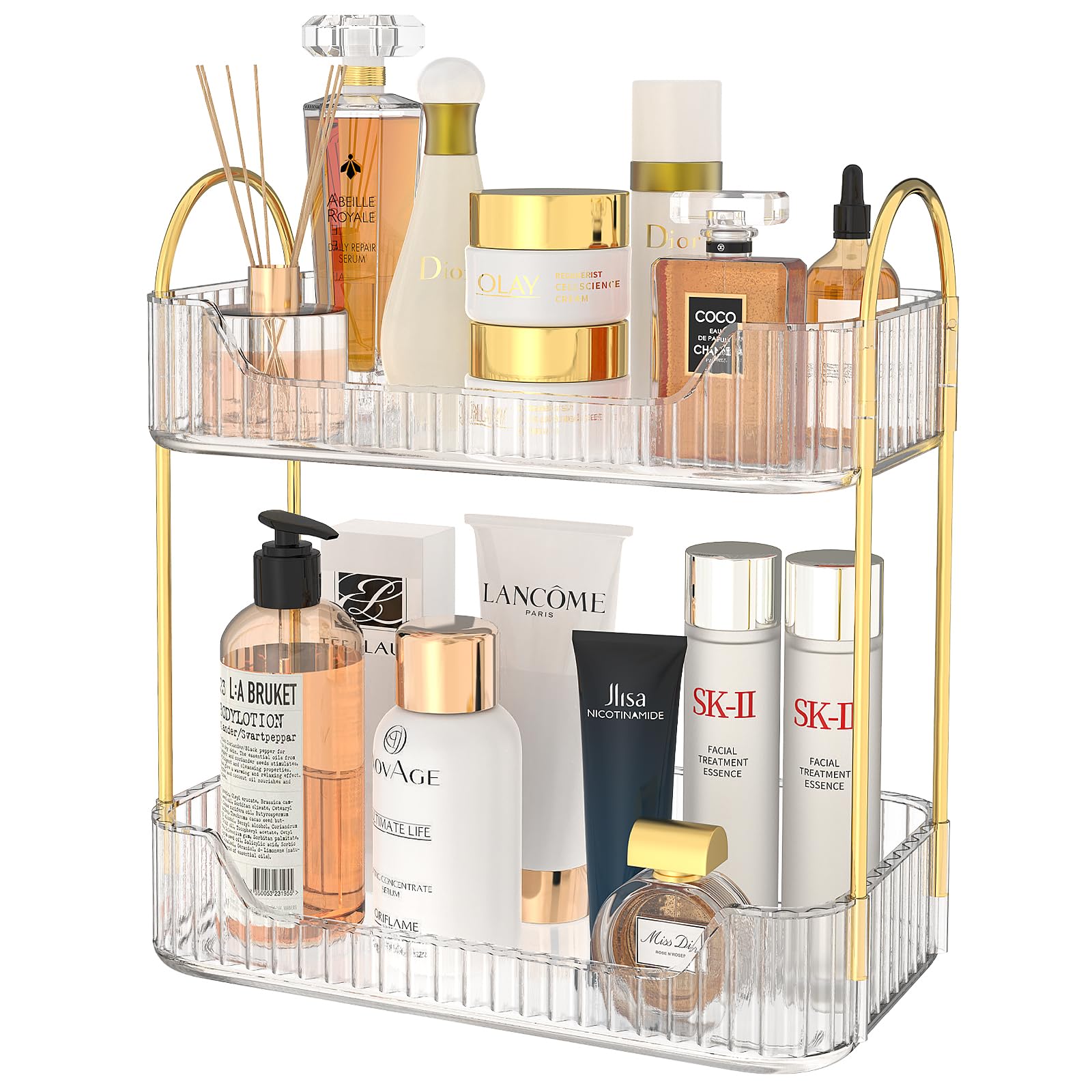 heesky Bathroom Countertop Organizer, 2-Tier Makeup Organizer Countertop, Cosmetics Skincare Organizer Storage for Perfume, Vanity Organizer for Dresser, Spice Rack Holder for Kitchen(Clear)