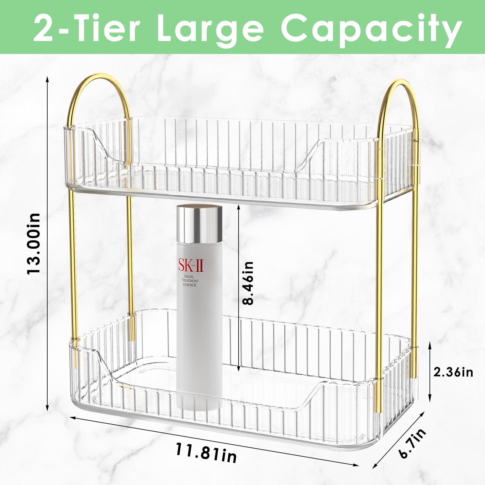 heesky Bathroom Countertop Organizer, 2-Tier Makeup Organizer Countertop, Cosmetics Skincare Organizer Storage for Perfume, Vanity Organizer for Dresser, Spice Rack Holder for Kitchen(Clear)