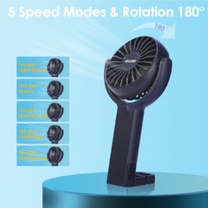 KALAZONE Mini Handheld Fan 3 Pack, Rechargeable Portable Hand Held Fan,5 Speed with Base Small Desk Fan,180° Rotatable Fan for Travel/Games/Season/Outdoor/Office/Makeup/Concerts