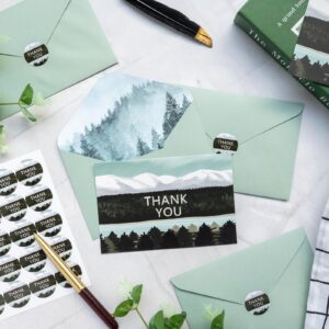 Vnaaem 25 Pack Watercolor Forest Thank You Cards with Envelope Stickers - Mountains Landscape Greeting Cards - Thank You Notes for Wedding, Anniversary, Business, Bridal, Baby Shower, Graduation(4x6)