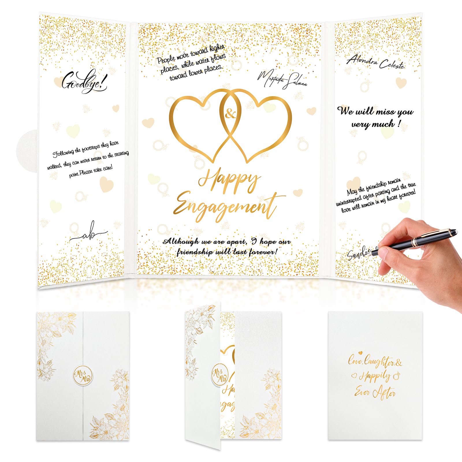 Engagement Party Decorations White Gold Happy Engagement Guest Book Creative Engagement Signature Book Alternative Engagement Sign Greeting Card Gifts for Couple Engagement Decorations Party Supplies