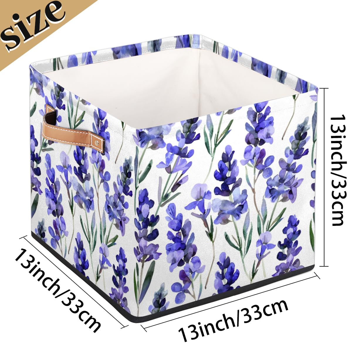 Tablerazzi Lavender Purple Summer Cube Storage Bin, 13 Inch Collapsible Fabric Storage Cube Bin, Foldable Cube Baskets for Shelf, Closet, Organizer