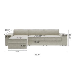 POVISON 115.75" Oversized Modern Modular Sectional Sofa for Living Room Large Sectional Couches Velvet L Shaped Deep Seat Sofa Set 3 Seat with Reversible Ottoman Big Comfy Cloud Couch for House Office