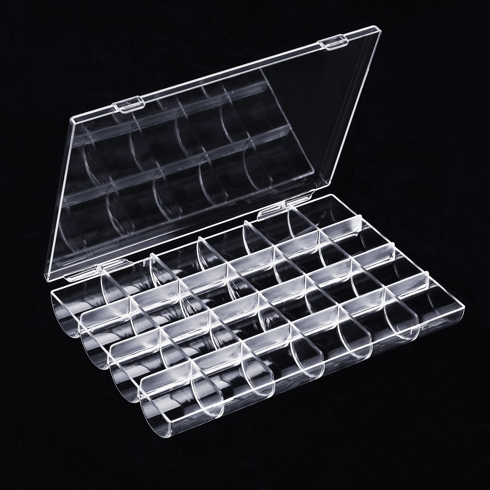 Hariendny 24 Grids Clear Plastic Nail Charm Organizer Box Transparent Nail Charm Organizer Empty Craft Organizers Display Case Compartment Container for Bead Rings Earrings Jewelry DIY Crafts