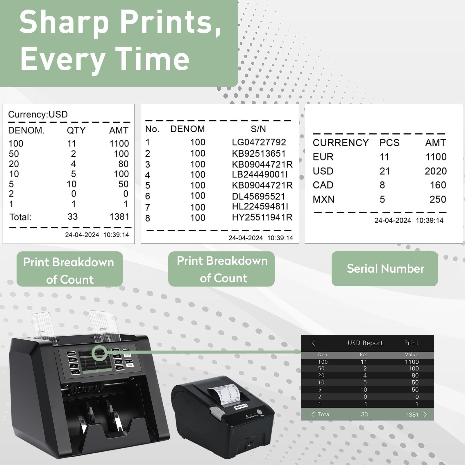 Countlyte Thermal POS Printer C-TP-58PLUS, 58mm Receipt Printer, RS-232 Serial Interface for ESC/POS,Support Connect Money Counter Machine