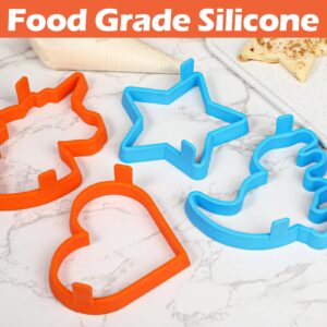 Kamehame Silicone Pancake Molds for Heart, Star, Dinosaur, Unicorn Shape Pancakes, 4 Pack Nonstick Pancake Shaper for kids, Fun Cake Ring Mold for Griddle Cooking