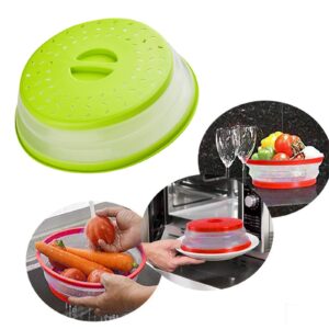 Microwave Splatter Cover Vented for Food, Splatter Guard & Colander Kitchen Gadget for Fruit Vegetables Microwave Plate Cover with Easy Grip Handle, Dishwasher-Safe, BPA-Free & Non-Toxic, 10.5 Inch