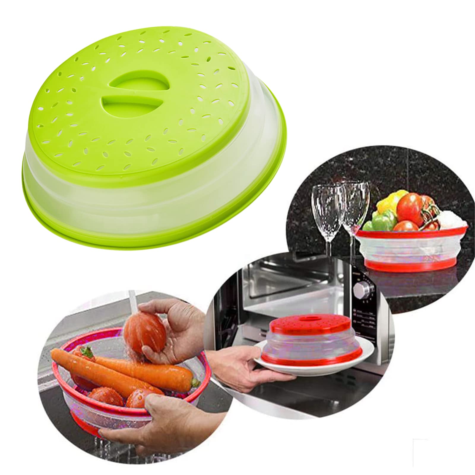 Microwave Splatter Cover Vented for Food, Splatter Guard & Colander Kitchen Gadget for Fruit Vegetables Microwave Plate Cover with Easy Grip Handle, Dishwasher-Safe, BPA-Free & Non-Toxic, 10.5 Inch