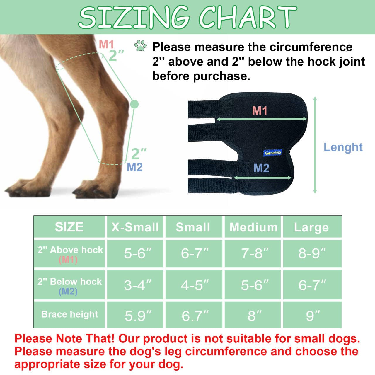 GenetGo Dog Canine Rear Leg Hock Joint Brace Compression Brace Wrap Sleeve for Protection,Sprain and Injury Prevention,Ankle Brace with Knee Support for Dogs-Large