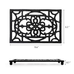 Fasmov 2 Pack Rectangle Cast Iron Trivet, 9.4 x 6.2 Inch Heat Resistant Trivet for Hot Dish Pot Pan Plate Teapot, Decorative Trivet with Rubber Feet, Pot Holders for Kitchen Dining Countertop Table