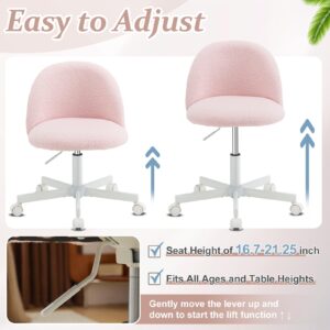 VINGLI Candy Chair Armless Cute Desk Chair,Comfy Small Office Chair with Wheels,Vanity Chair with Lumbar Support,Teddy Adjustable Rolling Swivel Computer Task Chair for Home Office,Bedroom,Gentle Pink