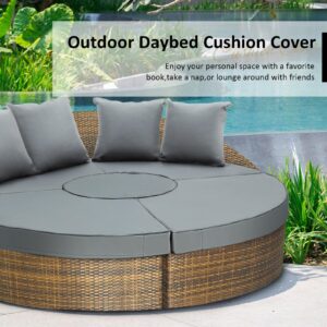 Patelai Outdoor Daybed Cushion Cover 66" Replacement Round Bed Cushion Cover Outdoor Waterproof Fade Resistant Sun Bed Outdoor Cushion Cover Patio Round Daybed Cushion Cover, Cover ONLY (Gray)