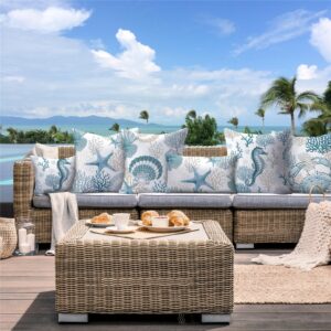 NIGHTWISH Outdoor Pillow Covers 16x16 Set of 4 Waterproof Outdoor Decorative Throw Pillow Covers Blue Ocean Sofa Couch Cushion Cases for Patio Furniture Garden